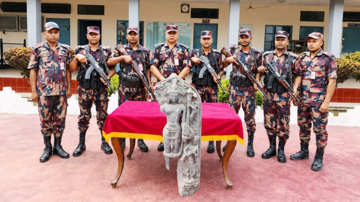 নওগাঁ সীমান্তে ৯৫ কেজি ওজনের কষ্টিপাথরের বিষ্ণু মূর্তি উদ্ধার
