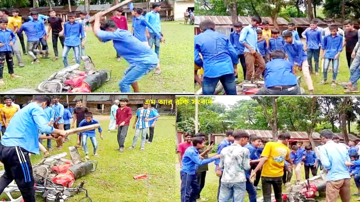 নওগাঁ মান্দায় স্কুল ছাত্ররা পুড়িয়ে দিল প্রধান শিক্ষকের মটরসাইকেল